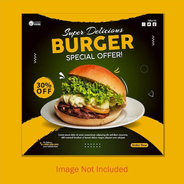 Super delicious burger and food menu social media banner template