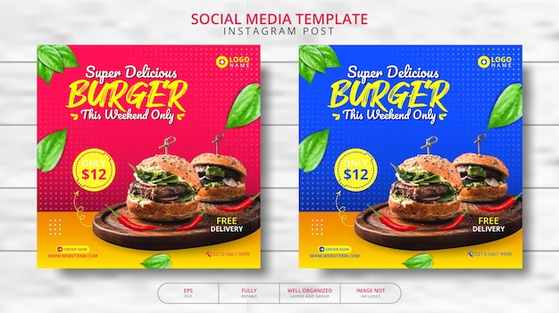 Super Delicious Burger And Food menu Social Media Post Template Promotion