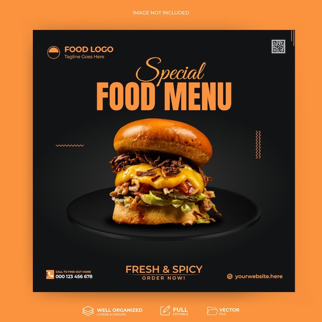 Super delicious burger and food menu squire social media post template