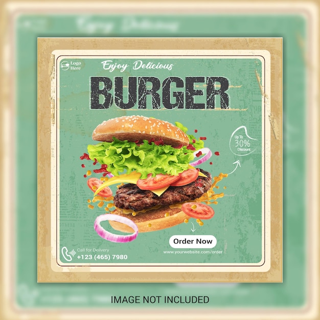 Super delicious Burger food social media post design or restaurant social media food design template