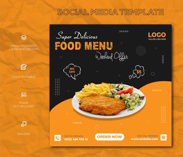 Super Delicious chicken and food menu and restaurant social media promotion and banner template