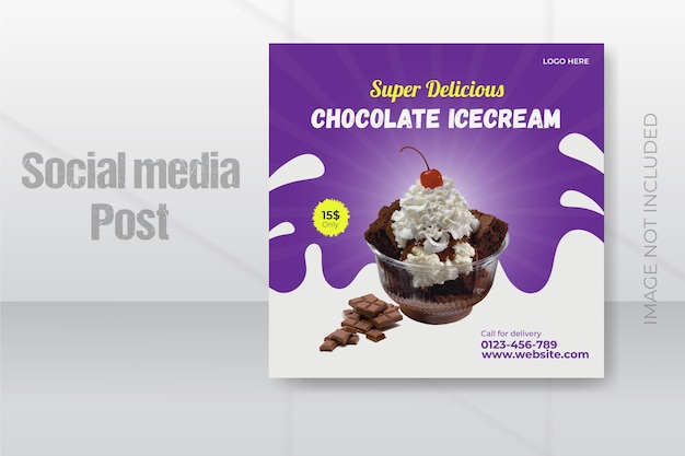 Super Delicious Chocolate Ice Cream Social Media Post Template Design