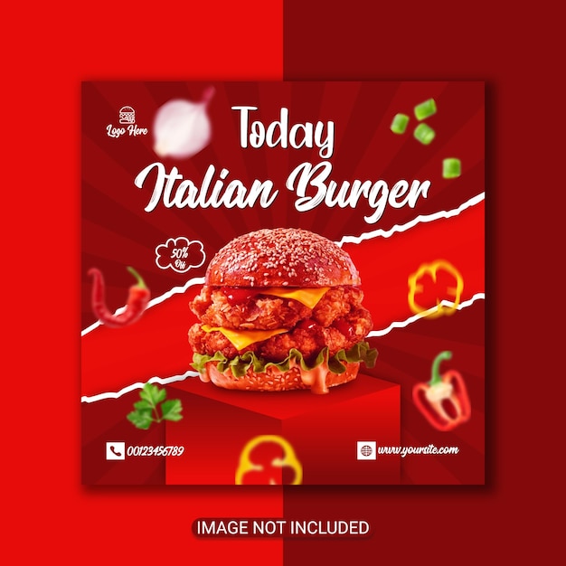 Super delicious food burger Instagram post template Food menu burger banner social media post design