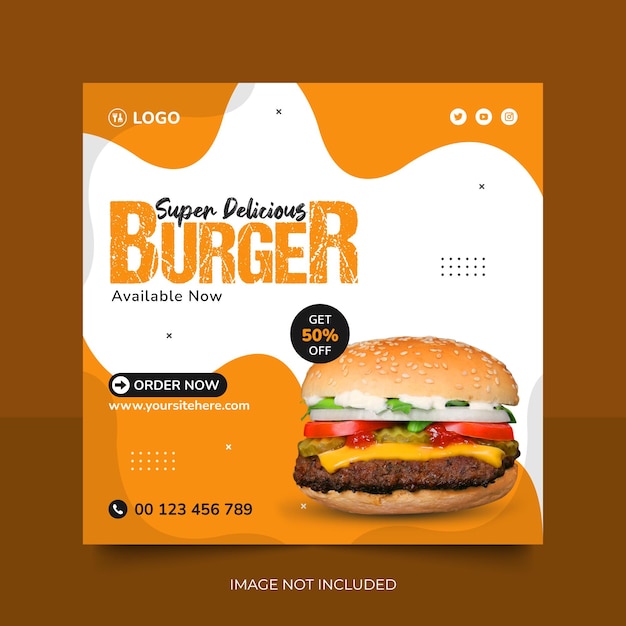 Super delicious food burger instagram social media banner post template