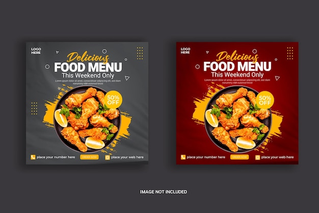 Super delicious food Instagram post design templateFood promotion mobile square banner templete