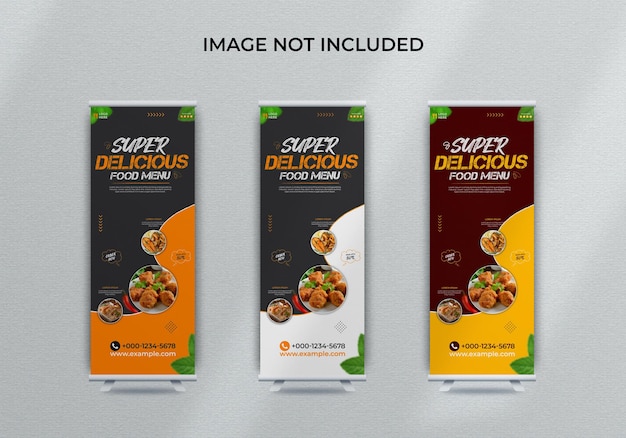 Super delicious food menu roll up banner design template