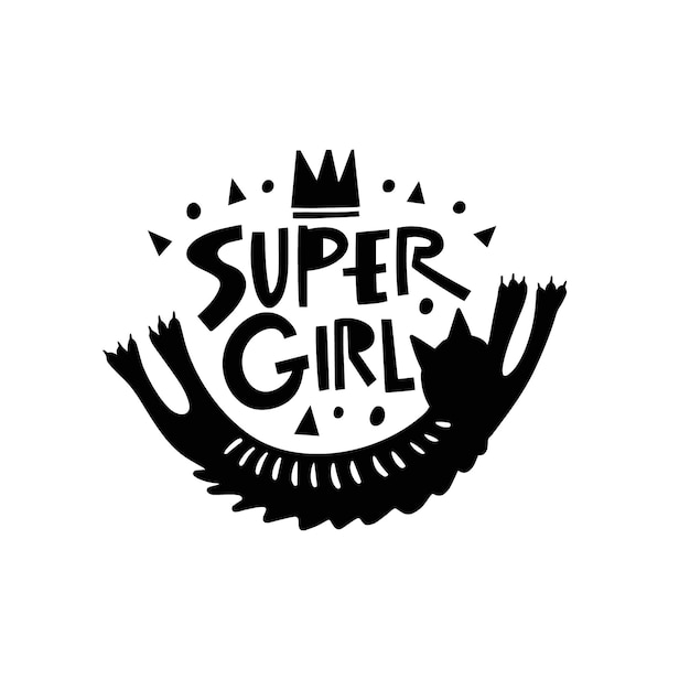 Super girl phrase Hand drawn black color kids lettering phase Vector illustration