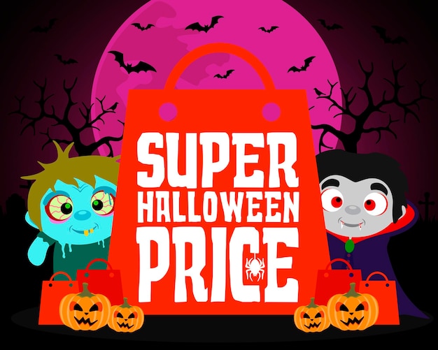 Super Halloween price design background with kids