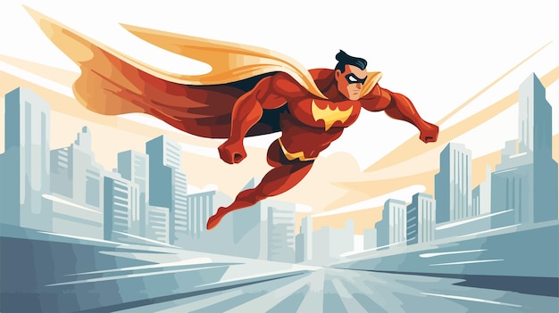 Vector super hero cartoon flying fast in the sky