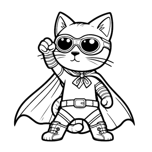 Vector a super hero cat lineart coloring book illustration for kids