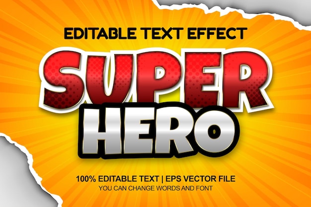 Super hero comic editable text style effect with torn paper background eps file