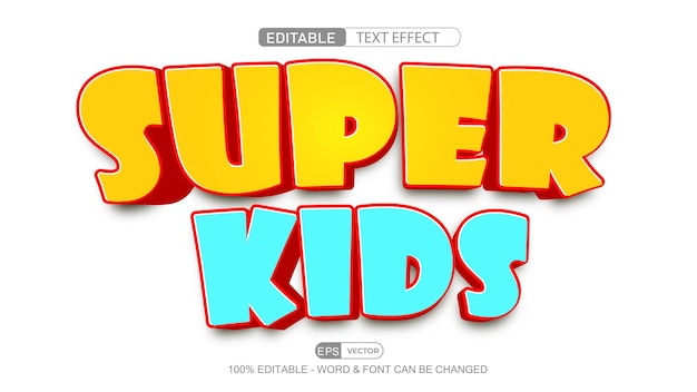 Super kids 3d editable text effect vector template