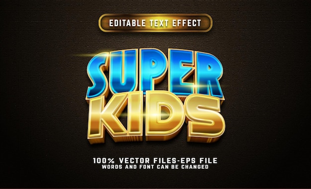 Super kids golden 3d text effect premium vectors