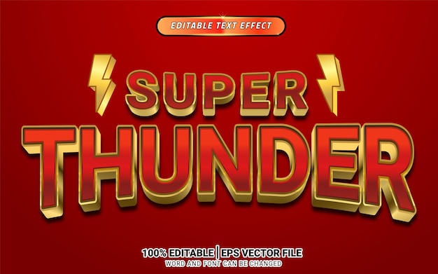 Super red thunder bolt 3d editable text effect template design for headline title element