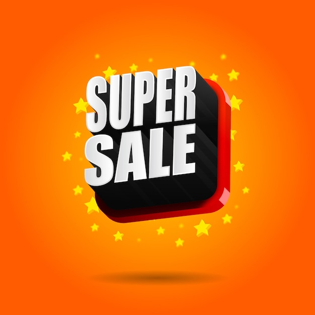 Super sale 3d effect with star shapes on orange background