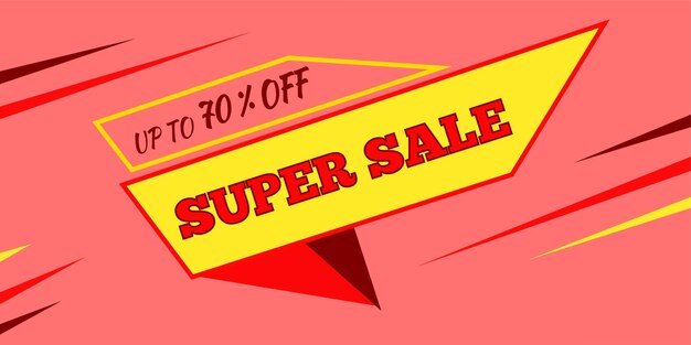 Vector super sale banner. offer up to 70 off. vector design for advertising.