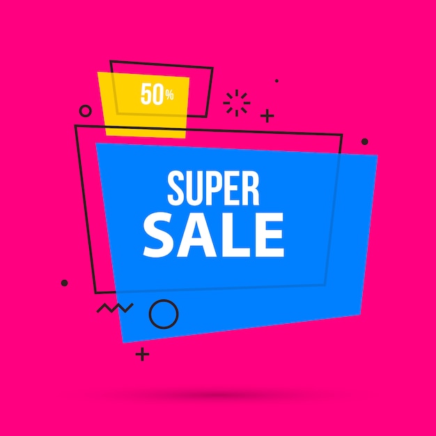 Super sale banner template in colorful memphis style 