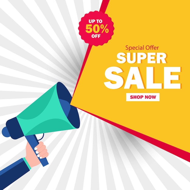 Vector super sale banner template design for media promotions