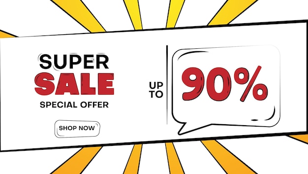 Super sale banner template with bubble talk in pop art style