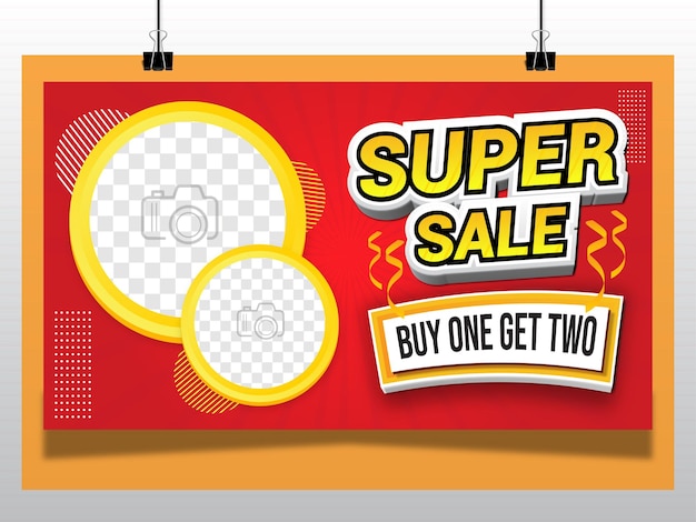 Super sale buy one get two poster promotion banner paper template design