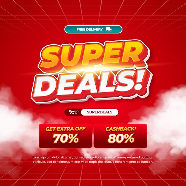 Super Sale discount deals Editable text with red gradient banner template