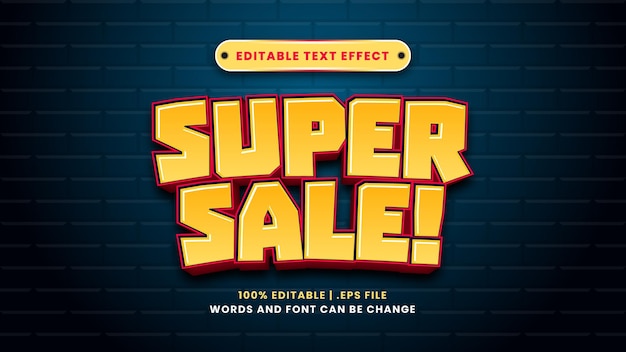 Super sale editable text effect in modern 3d style