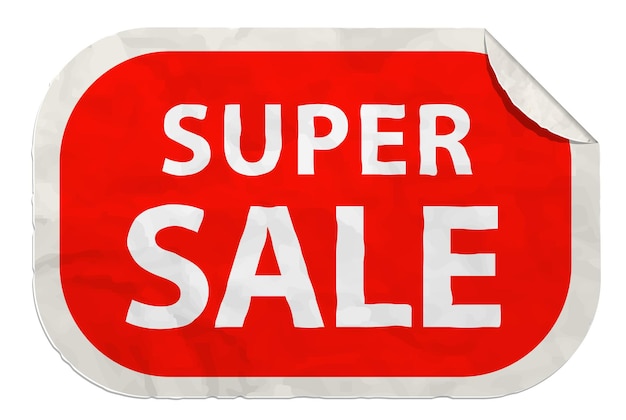 Super sale icon on paper label realistic paper sticker with curved edge