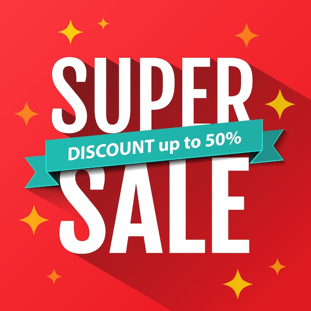 Super Sale inscription, design template. Super Sale banner. Sale poster. Super Sale discount. 