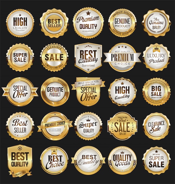 Super sale retro golden badges and labels vector collection