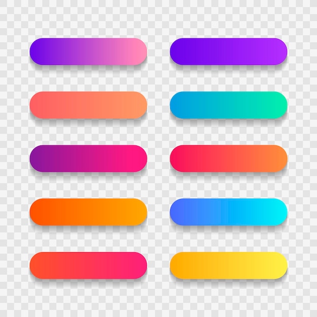 Super set of button gradient style with shadow isolated on transparent background for website, ui, mobile app. Modern vector illustration design.