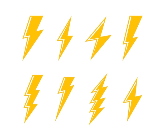 Super set Lightning bolt. Thunderbolt, lightning strike. Modern flat style vector illustration.