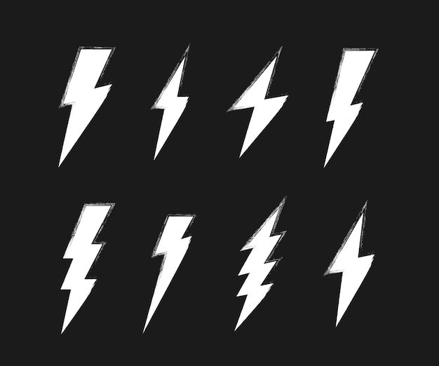 Super set Lightning bolt. Thunderbolt, lightning strike. Modern flat style vector illustration.