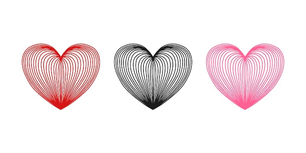 Super set tangled grunge round scribble hand drawn heart with thin line, divider shape. Vector illustration.