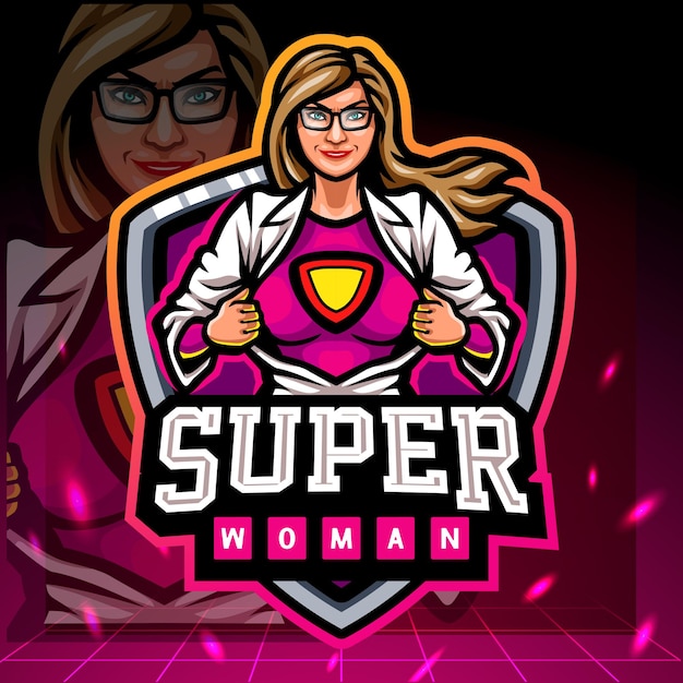 Super woman mascot esport logo design