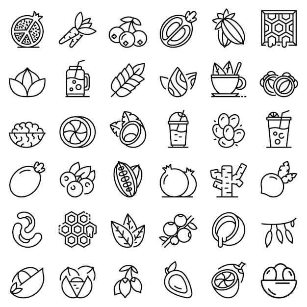 Superfood icons set, outline style