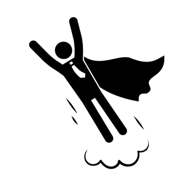 Superhero business pictogram man icon set Superhero businessman flying stick figure Victory worker employer pictogram person