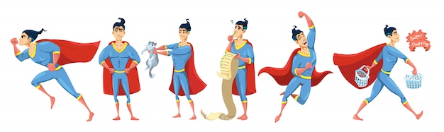 Superhero character illustration set