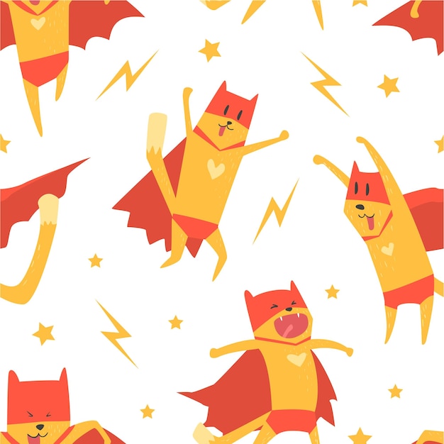 Superhero Dog Seamless Pattern Cute Design Element Can Be Used for Fabric Wallpaper Packaging Background Vector Illustration