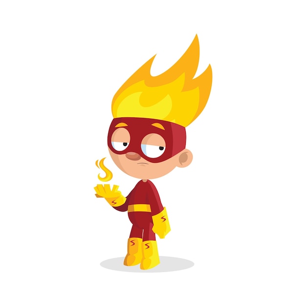 Superhero fire boy character cartoon vector Illustration on a white background