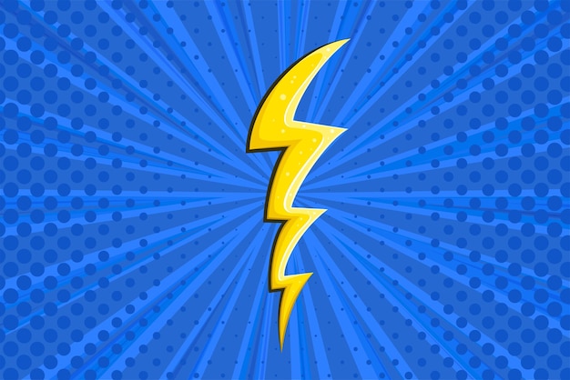 Superhero halftoned background with lightning Blue comic design with yellow flash