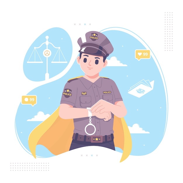 Superhero police cartoon character vector illustration