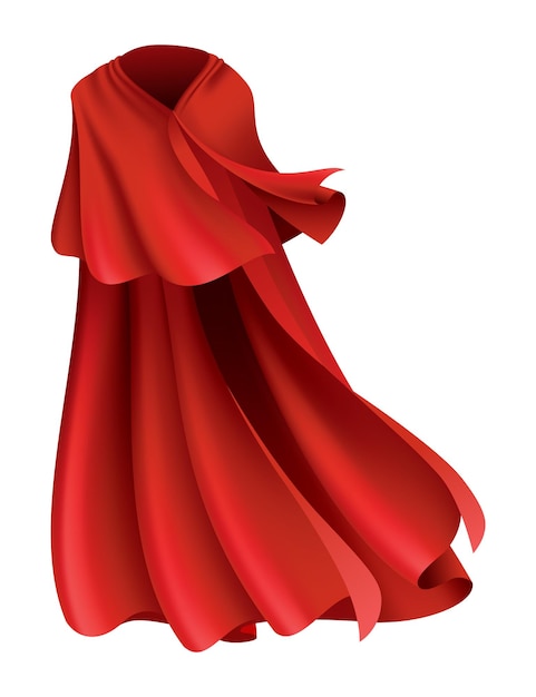 Superhero red cape in front view Scarlet fabric silk cloak Mantle costume or cover cartoon vector illustration