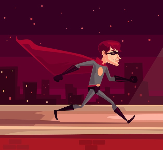 Superhero running across roof illustratio