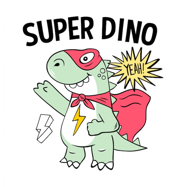 Superhero super dino lizard T-REX in mask. Trendy print design modern   cartoon illustration for children kid girls. Fashion print design for t-shirt clothes tee coloring badge patch sticker pin.