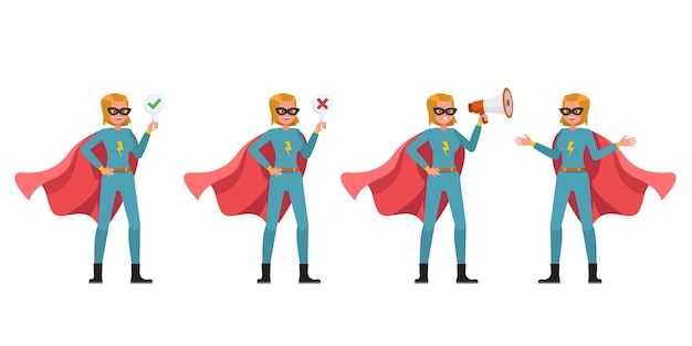 Superhero woman character vector design. Presentation in various action. no3