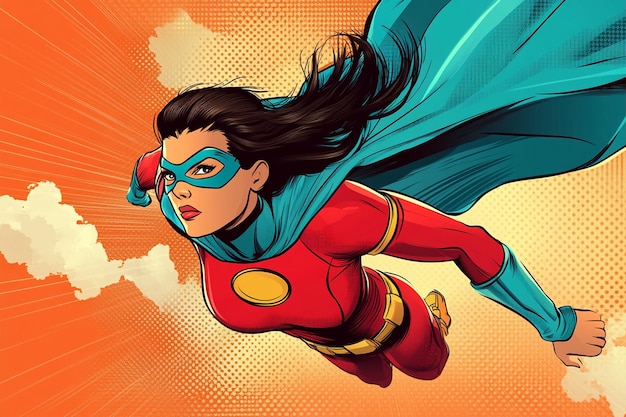 Vector superhero woman in red costume