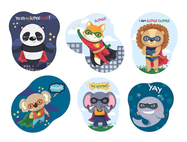 Superheroes animals icons set