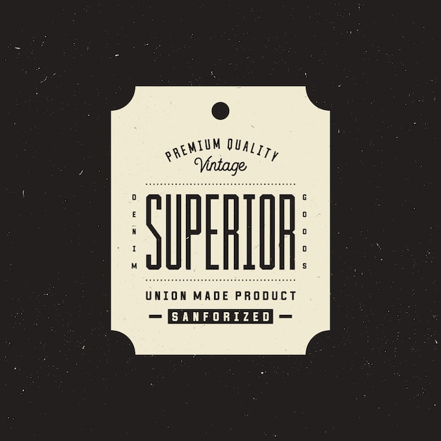 Vector superior denim clothing tag, retro vintage apparel label template