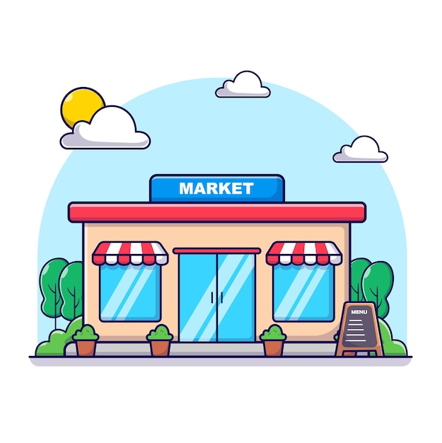 supermarket building, building landmark icon illustration vector