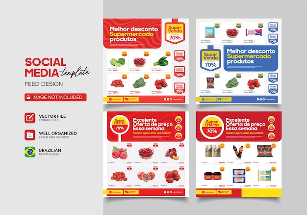 supermarket product catalog social media post template collection